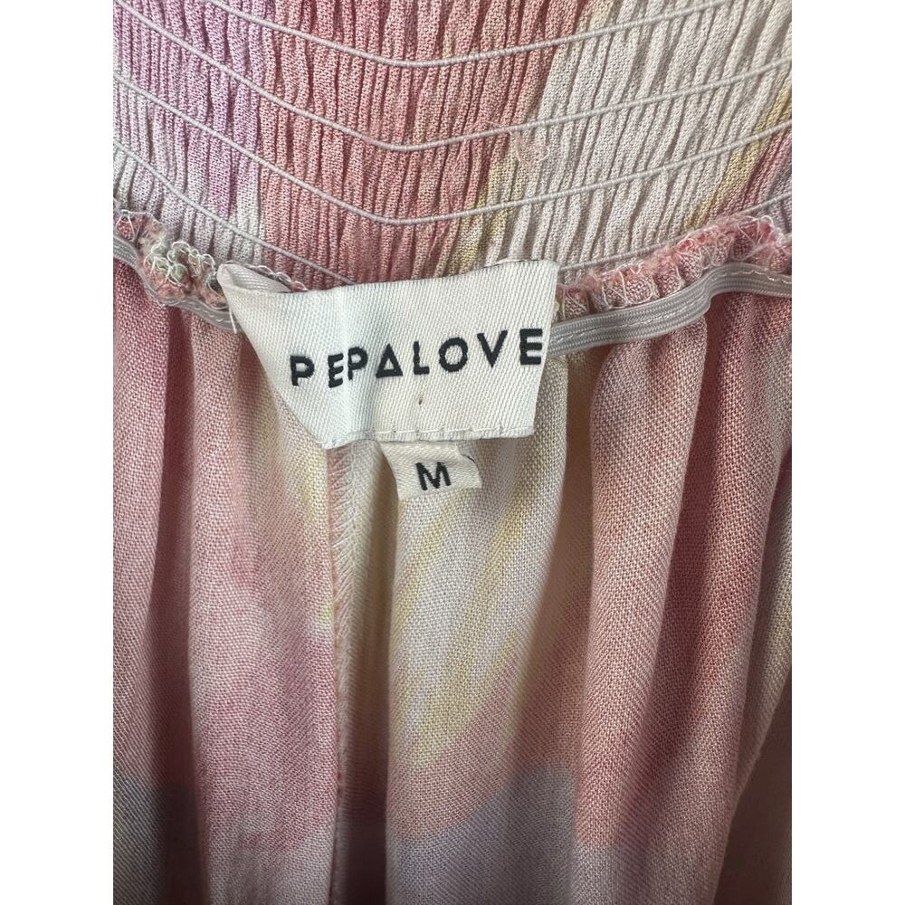 Pepaloves Playsuit Wide Leg Floral Watercolor Jumpsuit Bow Tie Front Pocket Sz M - Picture 12 of 13